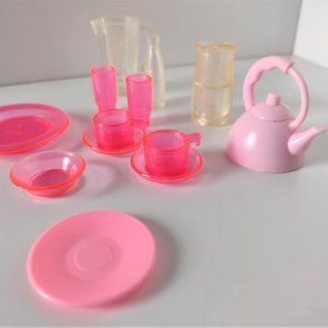 Vintage Barbie Dishes Pink Teacup Teapot Tumbler Blender Pitcher Plate Bowl '90s